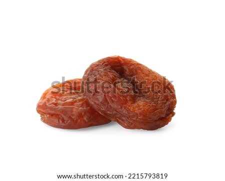 Tasty dried apricots isolated on white. Healthy snack Royalty-Free Stock Photo #2215793819