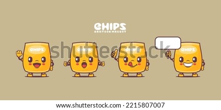 chips packaging cartoon mascot. food vector illustration. with different expressions.