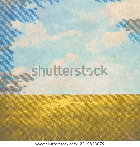 in the fields, retro background on old paper texture