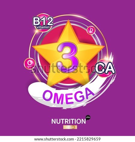 Omega 3 and Vitamin Logo Nutrition 
 Label Vector Template.