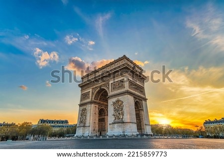 Paris France sunset city skyline at Arc de Triomphe and Champs Elysees Royalty-Free Stock Photo #2215859773