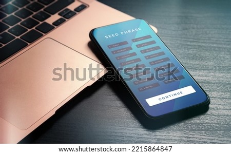Secret Recovery Mnemonic Seed Phrase for restore and backup crypto wallet Royalty-Free Stock Photo #2215864847