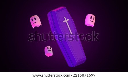 3D rendering of a coffin with ghosts