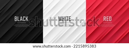 Set of red, black and silver white abstract background with dynamic diagonal stripes light lines and shadow. Simple template banner collection design. Modern futuristic concept. Vector illustration.