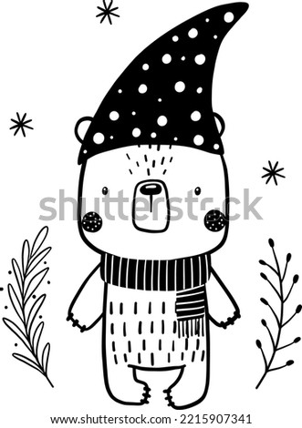 Christmas Scandinavian cute bear vector illustration for design, print, pattern, isolated on white background