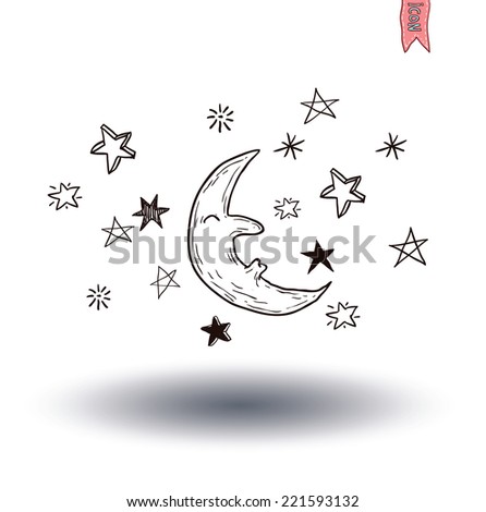 Moon and stars at night. vector illustration. 