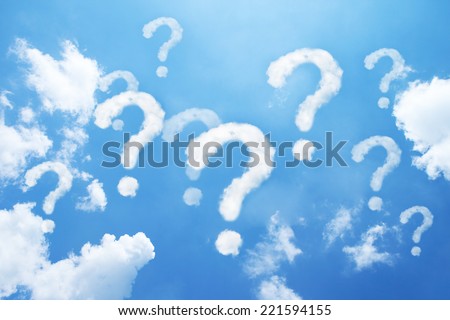 a lot of question mark clouds shaped on sky. Royalty-Free Stock Photo #221594155