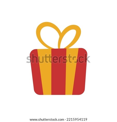 Doodle gift box. A cute present in a red wrapper with a ribbon. Simple flat illustration. Clipart element for New Year and Christmas design. Birthday item.
