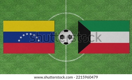Football Match, Venezuela vs Kuwait, Flags of countries with a soccer ball on the football field