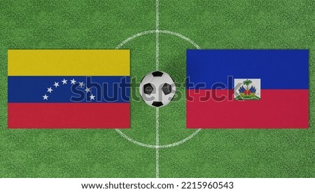 Football Match, Venezuela vs Haiti, Flags of countries with a soccer ball on the football field