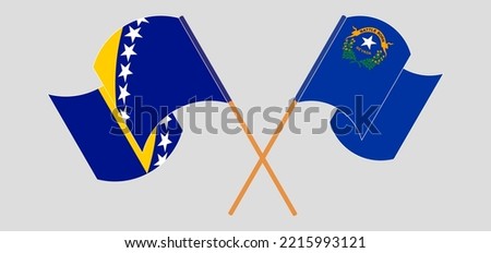 Crossed and waving flags of Bosnia and Herzegovina and The State of Nevada. Vector illustration
