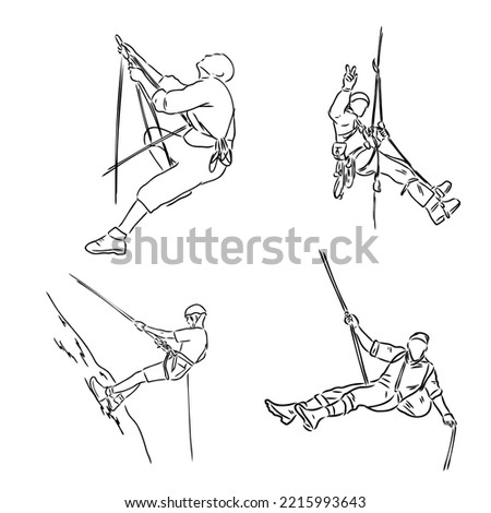 climber climbing a cliff, rock climber vector sketch
