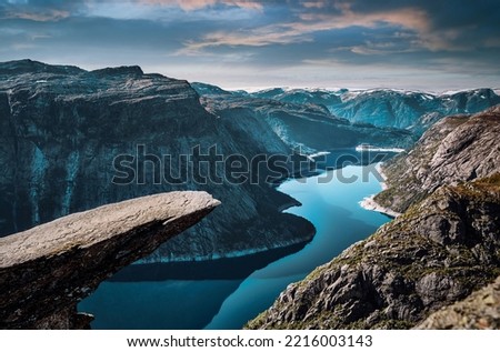 Trolltunga Also Known As Trolls Tongue In Norway Royalty-Free Stock Photo #2216003143