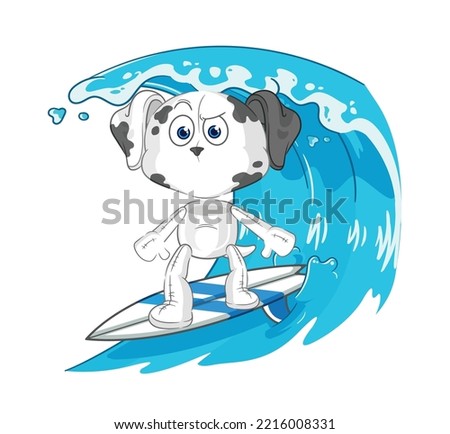 the dalmatian dog surfing character. cartoon mascot vector