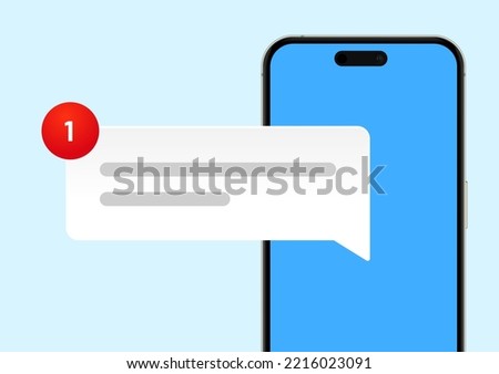 New message notification concept on realistic smartphone mockup. New email pop up. Incoming, open messaging. Chatting, mail, post, letter symbol, sign, emblem with new notification for UI UX website Royalty-Free Stock Photo #2216023091