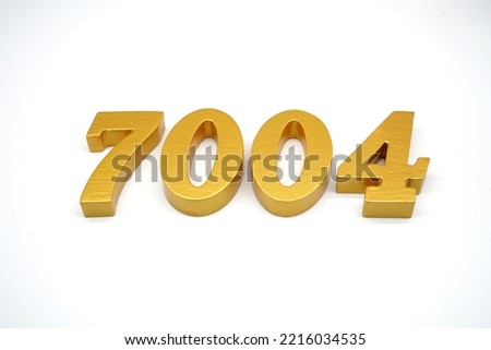 Number 7004 is made of gold-painted teak, 1 centimeter thick, placed on a white background to visualize it in 3D.                                    
