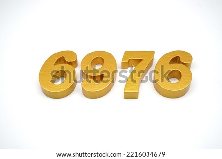   Number 6976 is made of gold-painted teak, 1 centimeter thick, placed on a white background to visualize it in 3D.                               