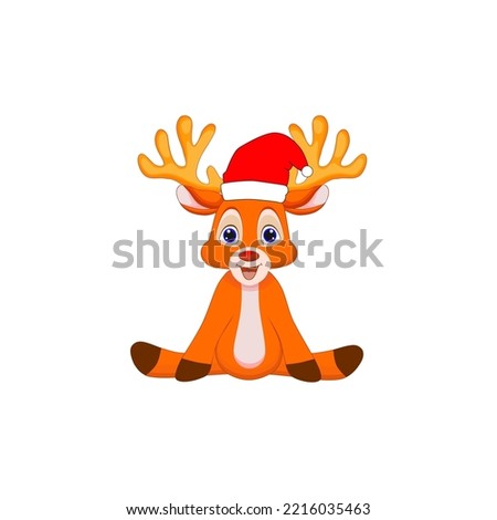 Cute baby deer sitting with christmas red hat.