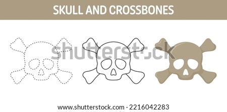 Skull And Crossbones tracing and coloring worksheet for kids