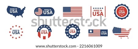 Made in USA label tags set. Made in America icons. Vector isolated element. American tag collection.