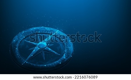 target goal compass success digital technology. business strategy achievement . compass low poly wireframe. Direction aiming to target on blue dark background. vector illustration digital fantastic. Royalty-Free Stock Photo #2216076089