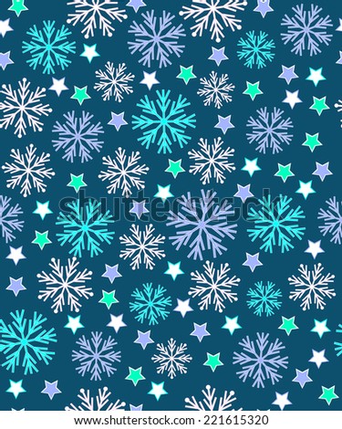 pattern with snowflakes. snowflakes and stars on a blue  background, vector