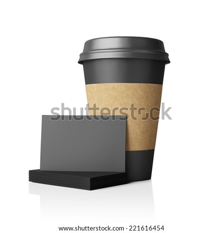 Paper cup with blank business cards
