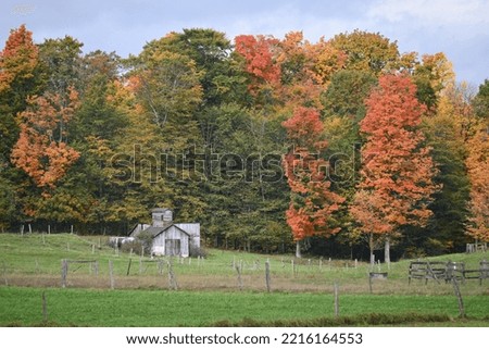 Amish sugarhouse on an autumn landscape Royalty-Free Stock Photo #2216164553