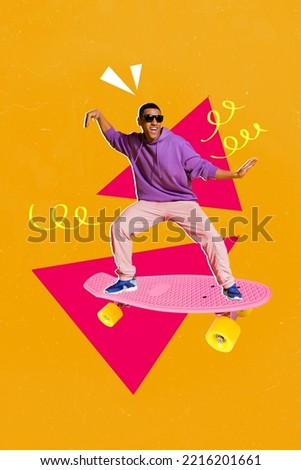 Photo sketch graphics artwork picture of handsome cool guy riding skate board isolated drawing background
