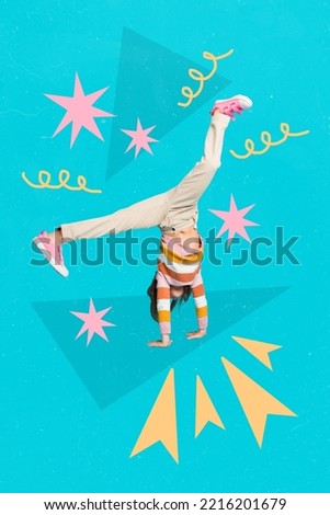 Exclusive magazine picture sketch image of little lady dancing brakedance isolated painting background