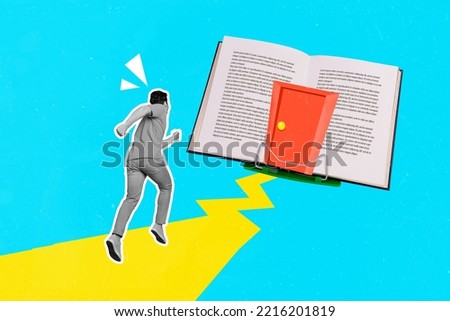 Collage 3d image of pop retro sketch of running fast man ready for education isolated painting background