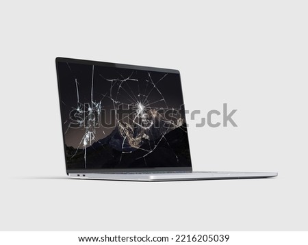 Side View Broken Screen Shattered Glass Laptop Royalty-Free Stock Photo #2216205039