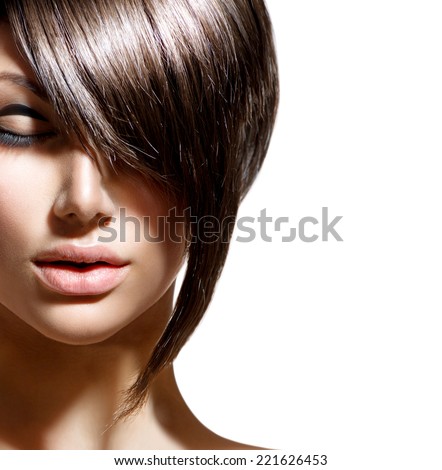 Fashion Haircut. Hairstyle. Stylish Fringe. Short Hair Style.  Beauty woman portrait with fashion trendy hair style   Royalty-Free Stock Photo #221626453