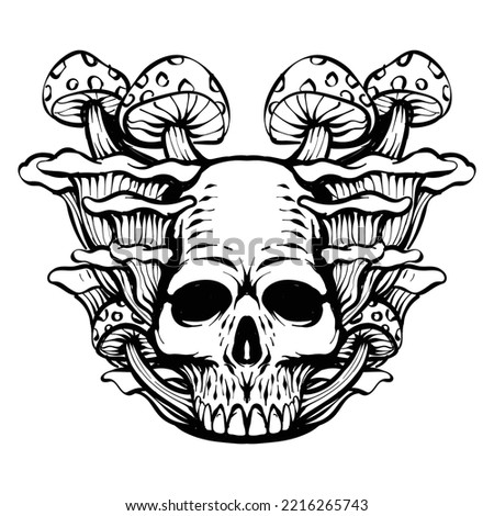 tattoo design skull mushroom black and white