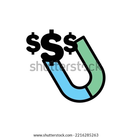 profit magnet icon, dollar magnet, profit magnet withdrawal blue green