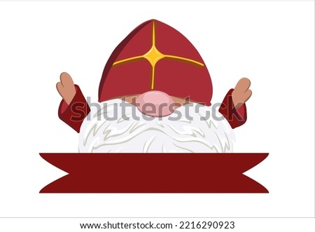 Saint Nicholas isolated on white background. Hands up. Page header. Saint Nicholas Day character. Winter children's holiday.