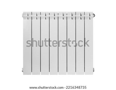 Bimetal radiator isolated on white background. Heating radiator cut out from the background. Convectors isolated. Royalty-Free Stock Photo #2216348735