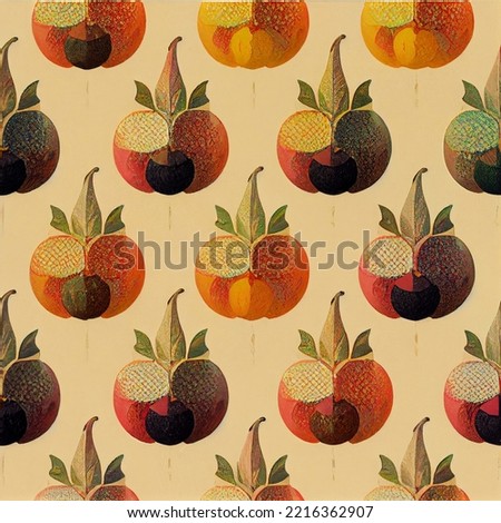 seamless pattern with seasonal fruit vegetable leave foliage autumn fall winter digital 3d illustration