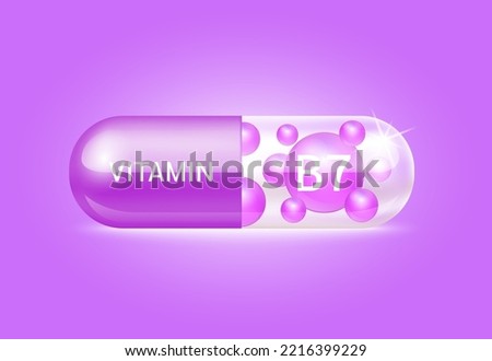 Capsule vitamin B7 structure purple and white It's transparent and vitamin pill is on inside. Beauty concept. Personal care. 3D Vector Illustration. transparent capsule medicine. Drug business concept