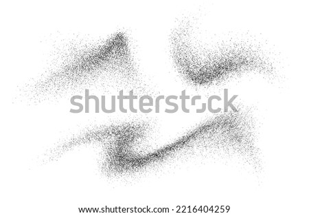 Charcoal splashes, black dot work grain texture, abstract stipple sand effect, gradient from dots isolated on white background. Vector illustration. Royalty-Free Stock Photo #2216404259