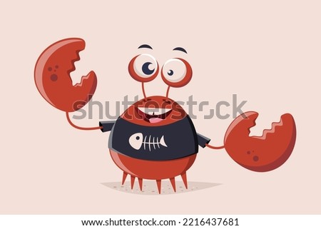funny cartoon crab with black fishbone shirt