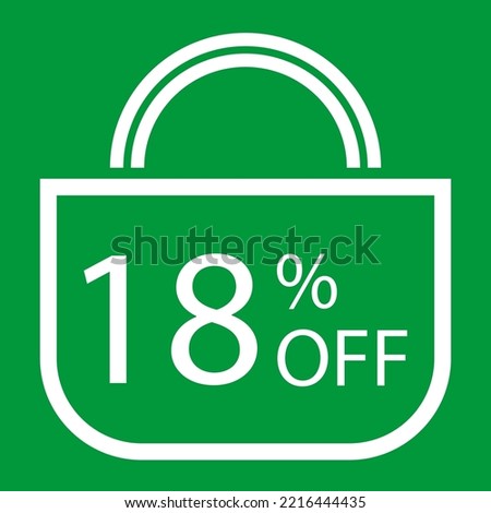 18 percent off. Green banner with shopping bag illustration.