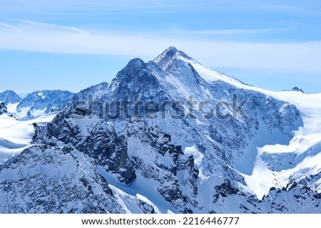 The Mount Fleckistock and mount Stucklistock viewed from cliff walk of Titlis glacier in Switzerland Royalty-Free Stock Photo #2216446777