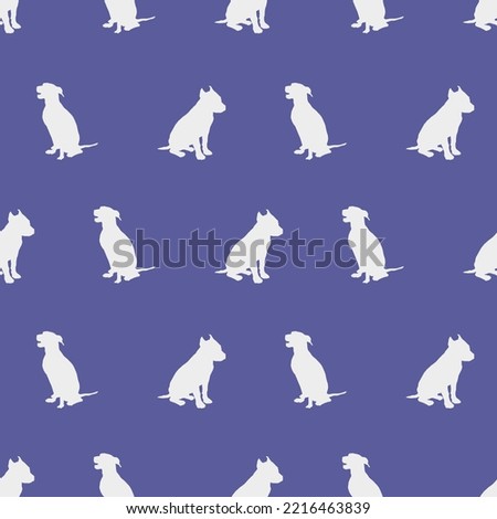 Seamless pattern. Endless texture. Sitting amstaff puppy and german pinscher. Dog silhouette. Design for wallpaper, wrapping paper, fabric, decor, surface design. Vector illustration.
