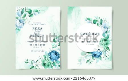 Elegant floral on wedding invitation card template, greenery wedding invitation, floral wedding invitation