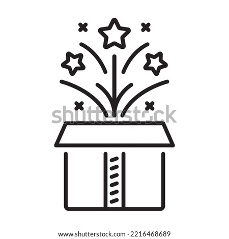 Magic box outline icon. Open gift box and magic stars Vector illustration.