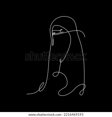 vector continuous line woman in hijab is in style