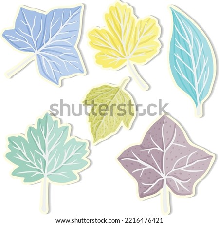 Vector colorful set leaf of design for card and stickers. Fashion style. Colorful bright