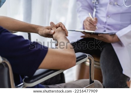 Health care concepts of a professional psychologist doctor. Counseling in psychotherapy or consulting on diagnosis
A female doctor sits at a table and talks to the patient.