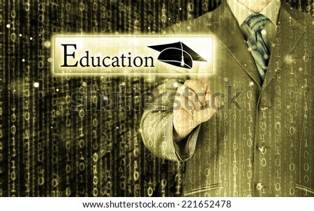 business man pointing 'education' concept